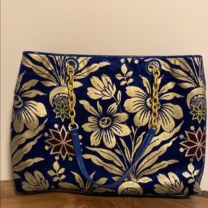 Tory Burch Blue Velvet Floral Fleming Tote